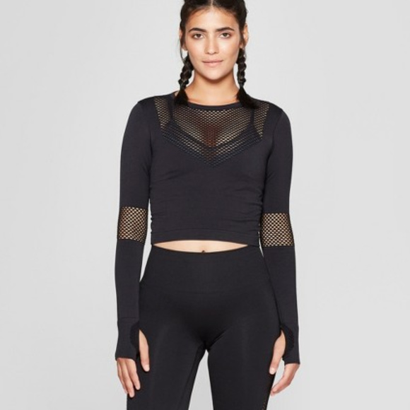 JoyLab Tops - Joy Lab Long Sleeve Seamless Mesh Crop Top